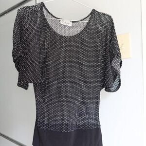 R. Marks‎ Knit Mesh Top See Through Black White Patterned